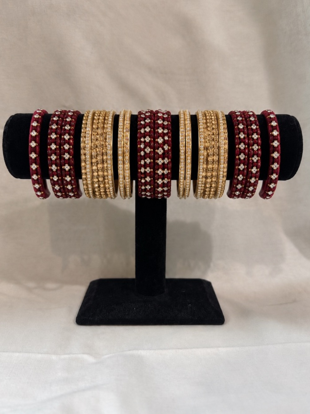 Burgundy Red & Gold Rhinestone Bracelet Set - brand new